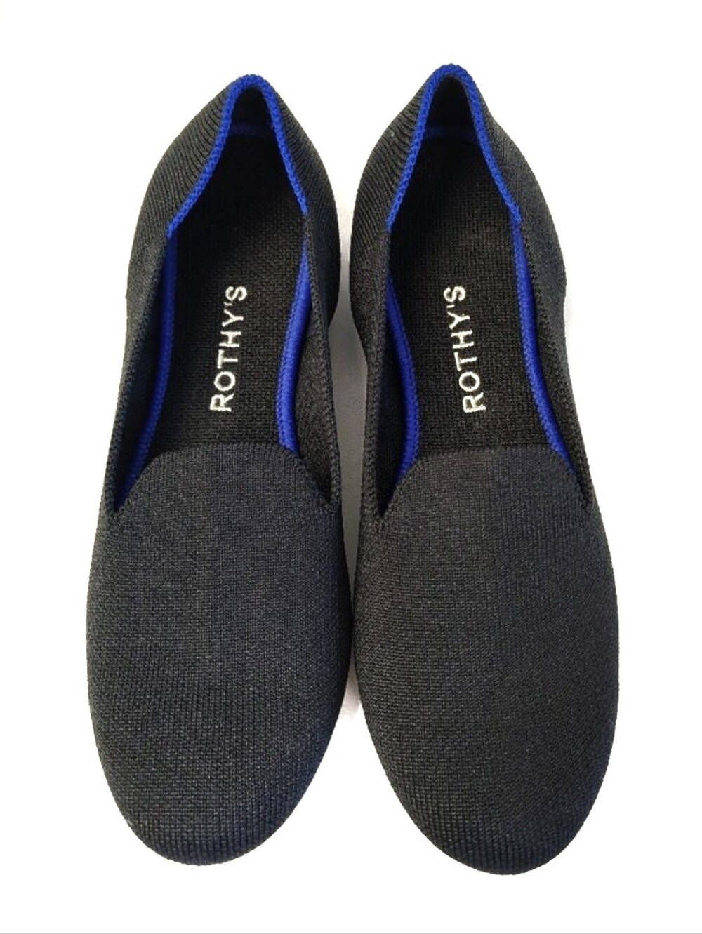 Rothy's Black Knit Round Toe Slip-On Daily Loafers with Blue Trim Size 7 Women's